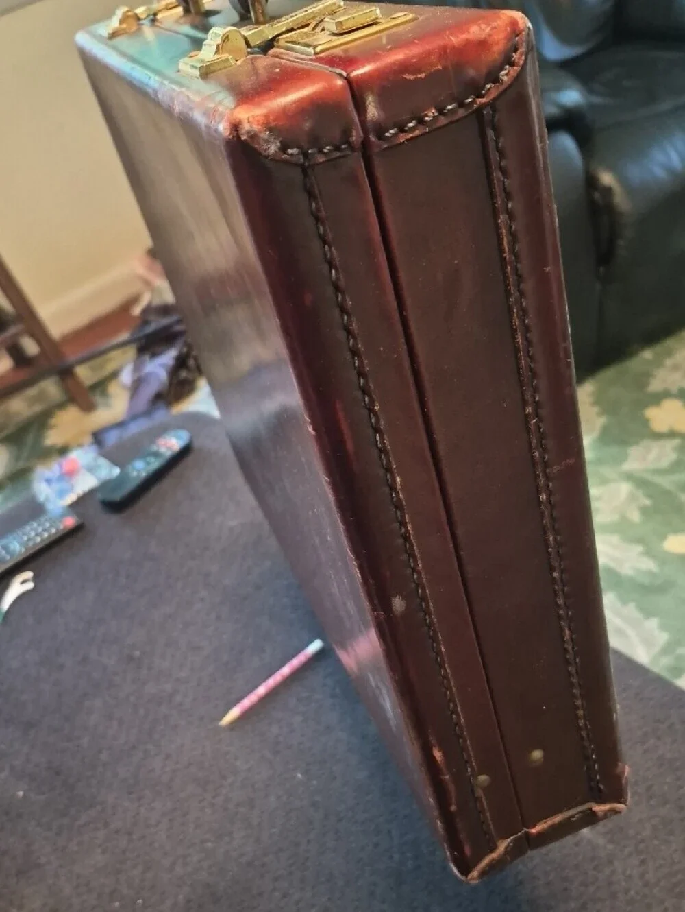 Classic Brown Leather Briefcase with Gold Hardware